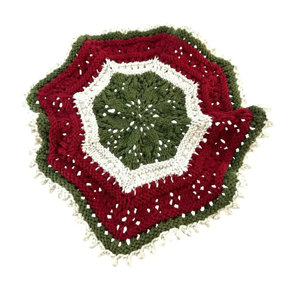 Handmade Crochet Christmas Trivet Hot Pad Red Green White Star 13”